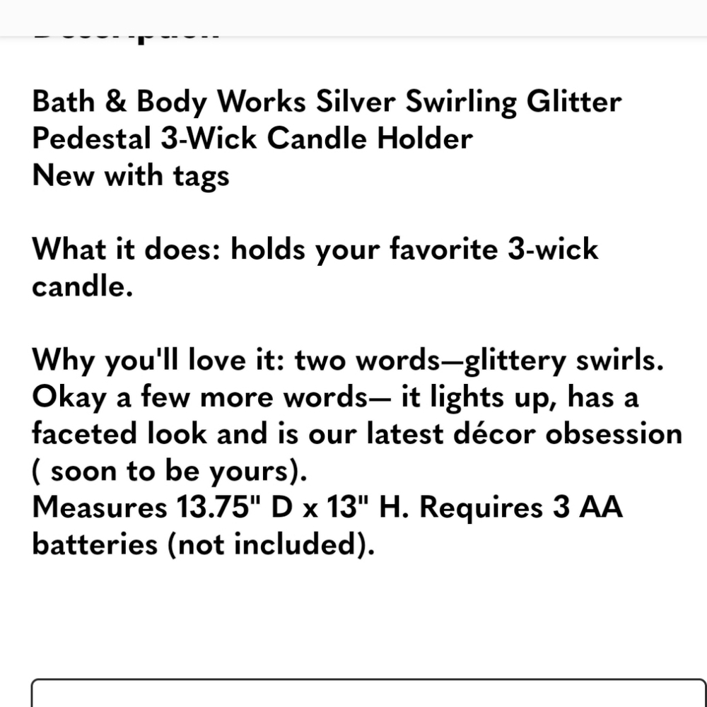 Bath & Body Works Silver Swirling GLITTER/ Pedsetal 3-Wick CANDLE HOLDER ✨️LIGHT - Picture 3 of 3